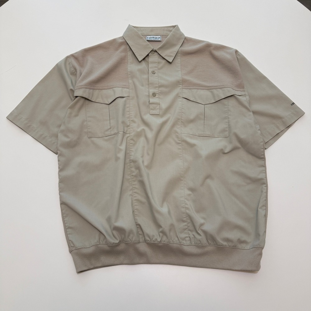 Catamaran Beige Polyester Blend Short Sleeve Utility Polo Shirt Mens Large